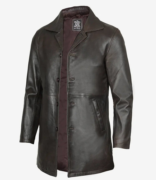 Men's Dark Brown Real Leather Car Coat image 0