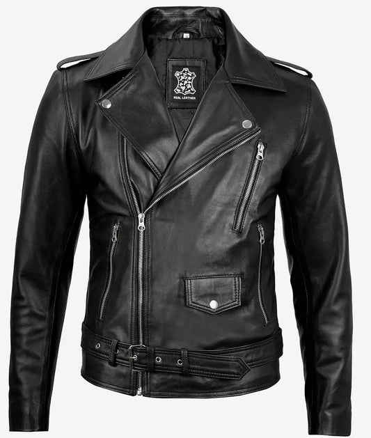 Men's Black Asymmetrical Moto Leather Jacket image 0