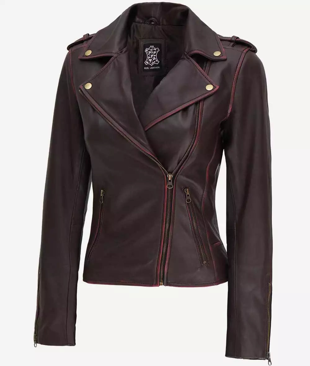 Women's Asymmetrical Dark Brown Moto Leather Jacket image 1