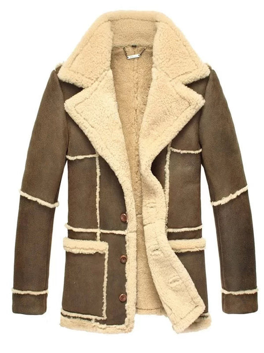 Mens Shearling Brown Sheepskin Leather Coat image 0