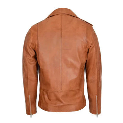 Men's Brando Biker Tan Leather Jacket image 1