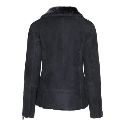 Women's Black Shearling Straight Moto Leather Jacket image 1