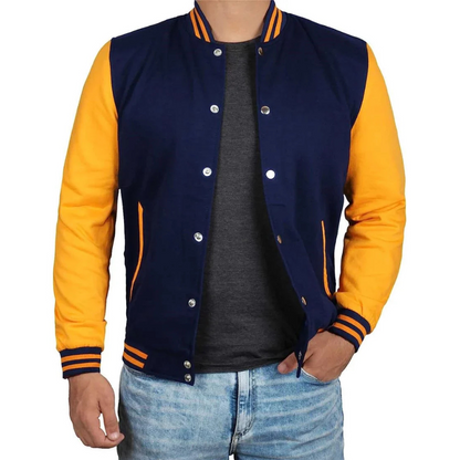 Men's Blue and Yellow Baseball Style Varsity Jacket - Letterman Bomber Jacket image 1