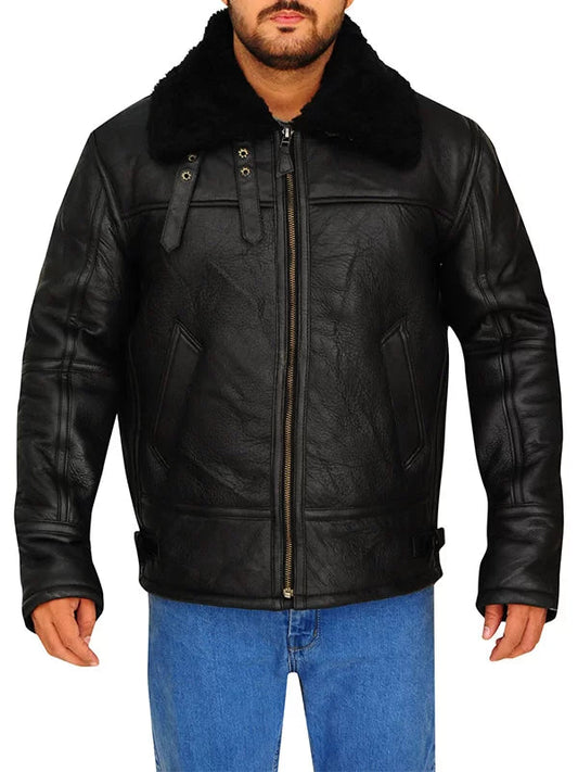Mens B3 Aviator Bomber Black Leather Jacket image 0