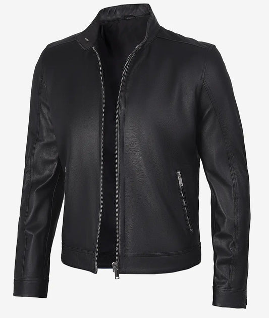 Men's Premium Black Cafe Racer Leather Jacket image 0