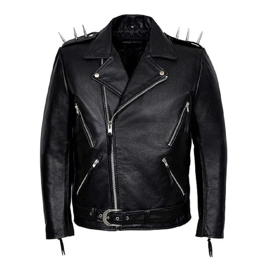 Men's Black Ghost Rider Motorcycle Black Leather Jacket image 0