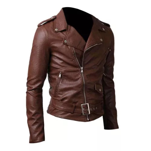Belted Rider Brown Genuine Cowhide Leather Jacket image 1