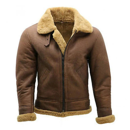 Men's Faux Shearling Premium Brown Leather Jacket image 0