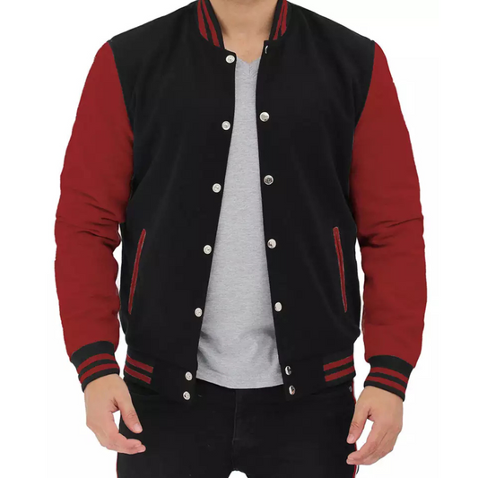 Men's Black and Maroon-Sleeved Varsity Jacket - Letterman Baseball Style image 0
