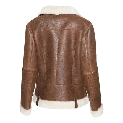 Women's Brown Merino Faux Shearling Leather Jacket image 1