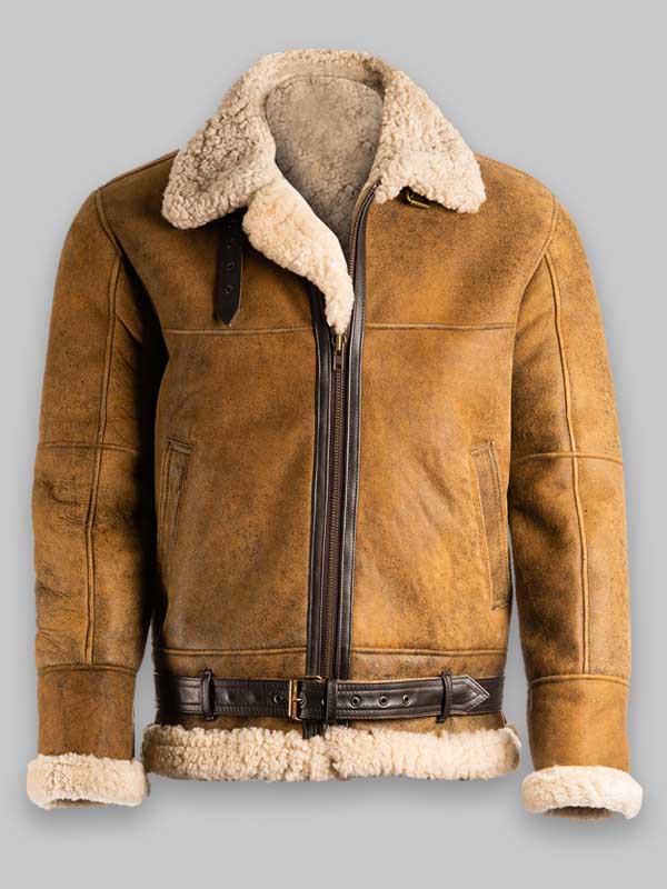 B3 Men Brown Shearling Leather Jacket image 0
