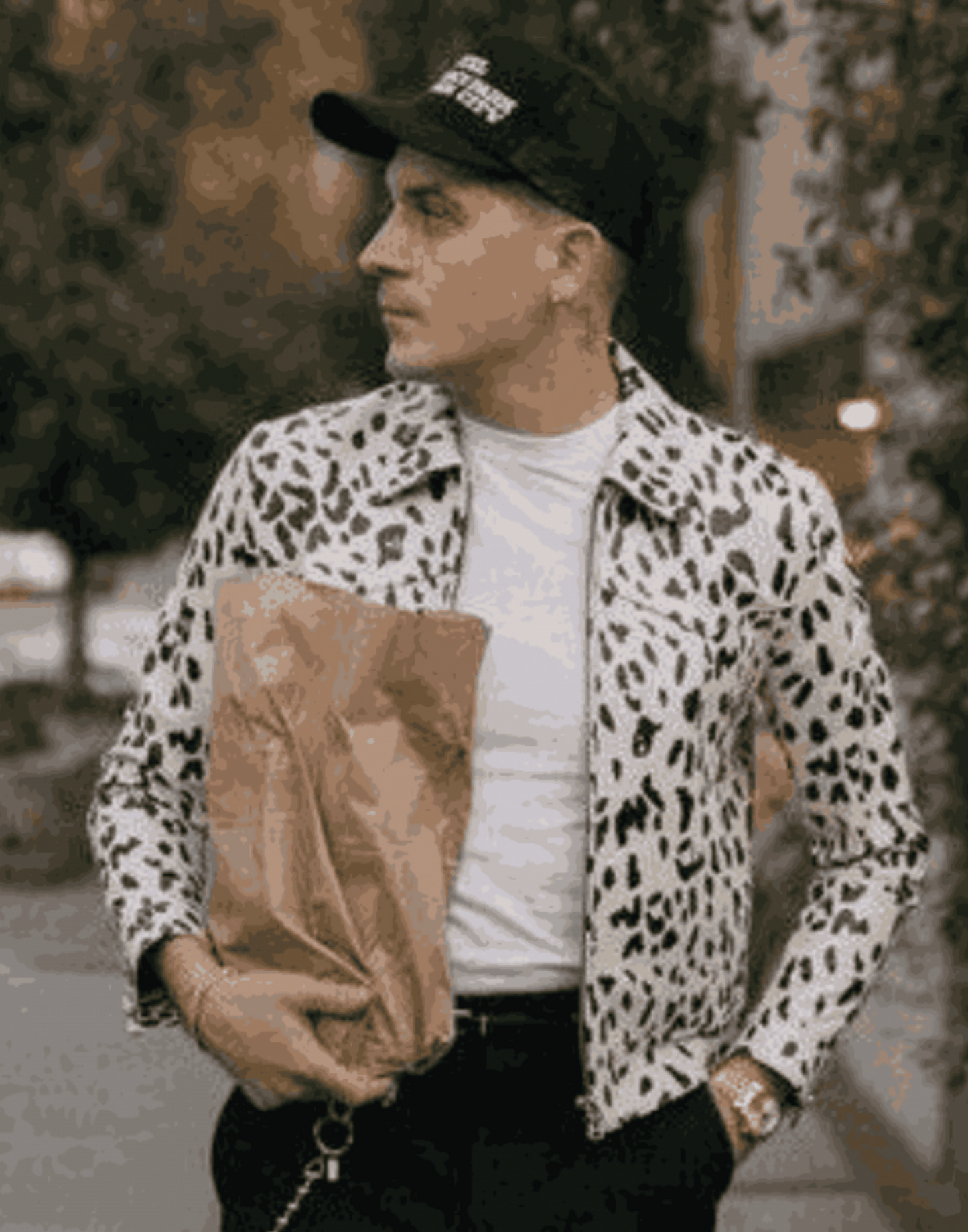 White & Black G-Eazy Leopard Leather Jacket image 0