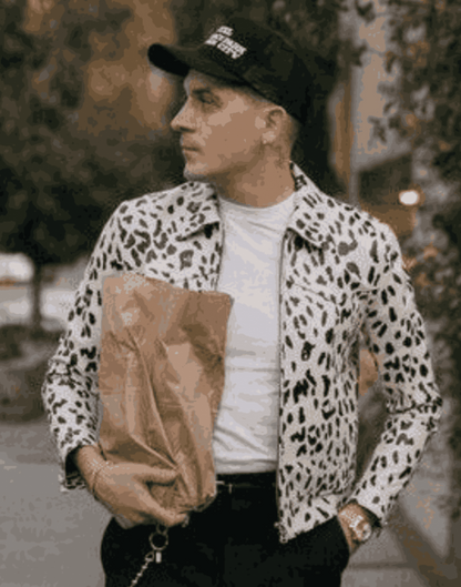 White & Black G-Eazy Leopard Leather Jacket image 0