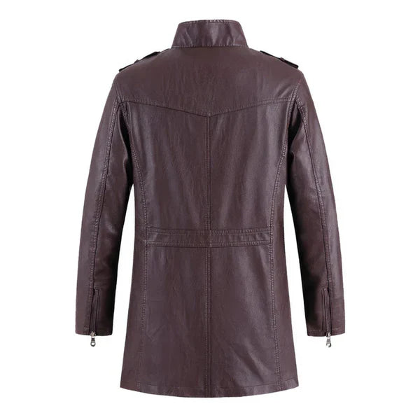 Vintage Casual Wine Stand Collar Leather Biker Coat image 1