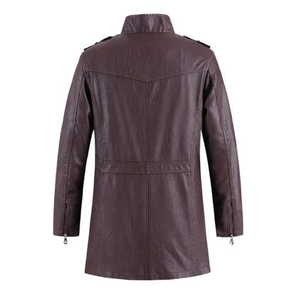 Vintage Casual Wine Stand Collar Leather Biker Coat image 1