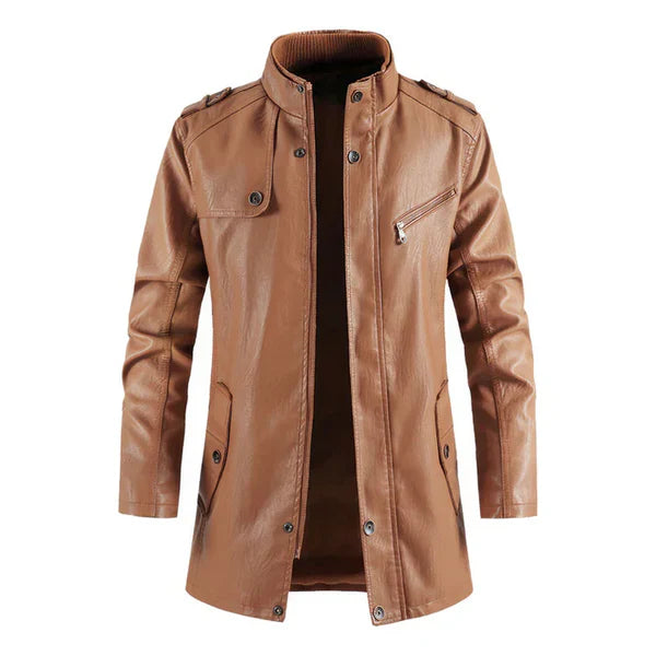 Vintage Casual Stand Collar Brown Leather Biker Coat image 0