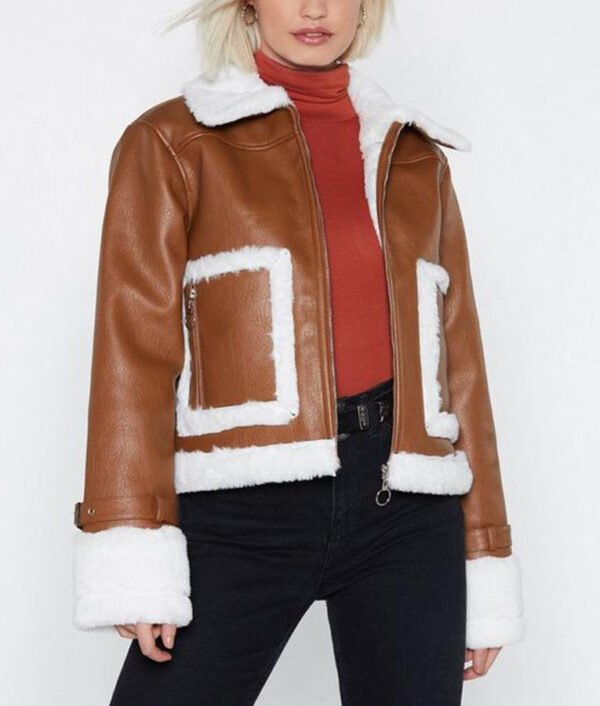Brown Cropped Womens Aviator Leather Jacket image 0