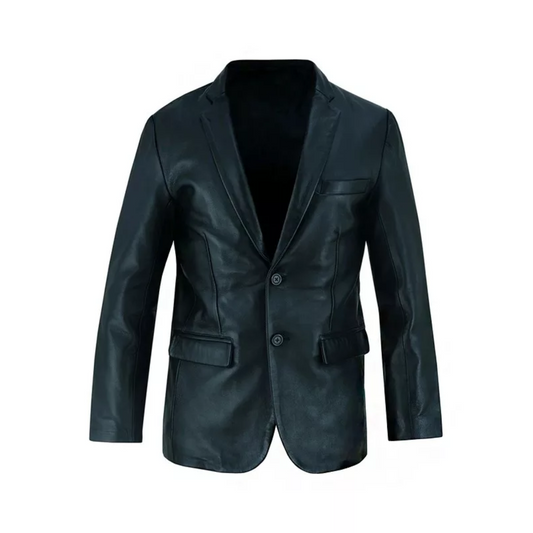 Mens Black Luxurious Leather Blazer image 0