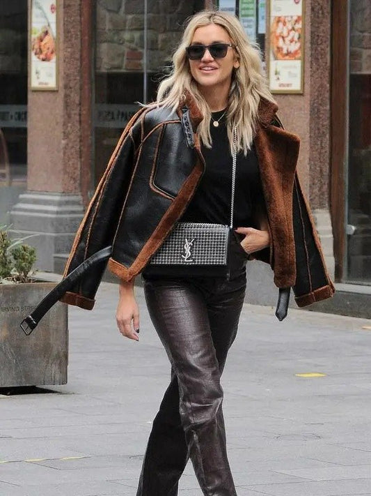 Ashley Roberts Christmas Shearling Aviator Jacket image 0