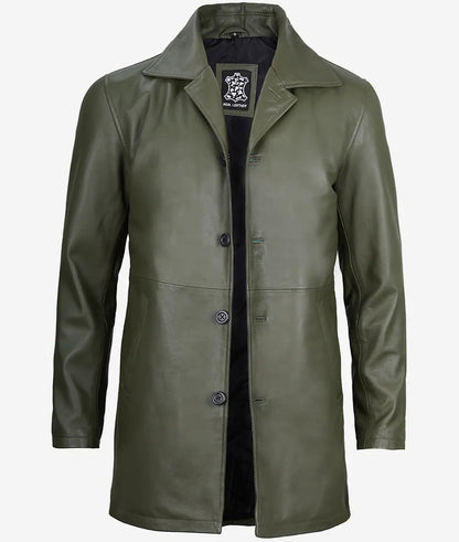 Men's Military Green 3/4 Length Real Leather Car Coat image 1