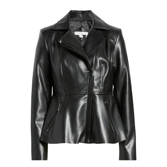 Women's Black Peplum Moto Leather Jacket image 0