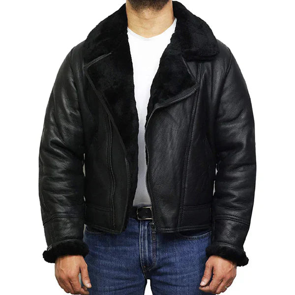 Men's Pilot B3 Aviator Faux Shearling Bomber Leather Jacket image 1