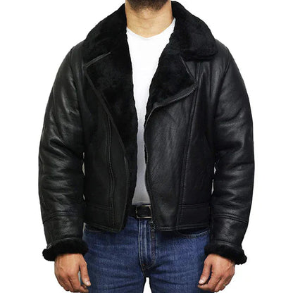 Men's Pilot B3 Aviator Faux Shearling Bomber Leather Jacket image 1