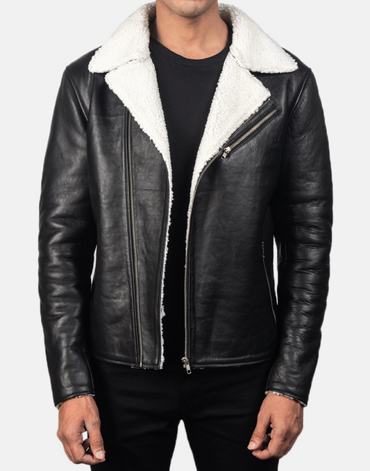 Alberto White Shearling Black Leather Jacket image 0