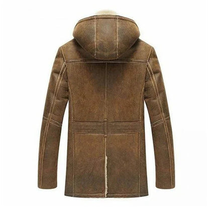 Men's B3 Hooded Shearling Real Brown Leather Coat image 1